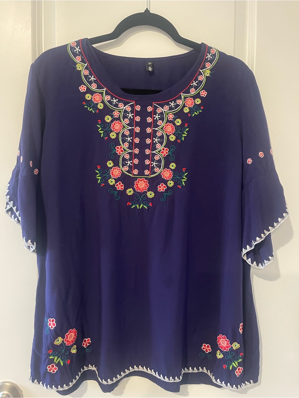 Ashish Navy Floral Embroidered Tunic Top